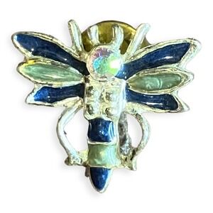 Small Cute Dragonfly Bug PIN Blue Insect Rhinestone Head